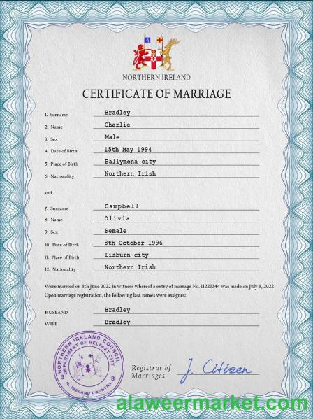 Northern Ireland marriage certificate PSD template